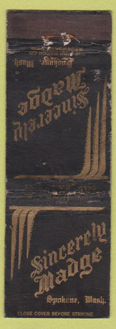 Matchbook Cover - Sincerely Madge Spokane WA WORN