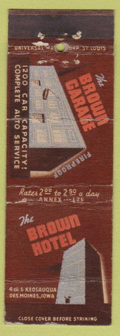 Matchbook Cover - Brown Hotel Des Moines IA CREASES WORN