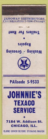 Matchbook Cover - Johnnie's Texaco oil gas Chicago IL