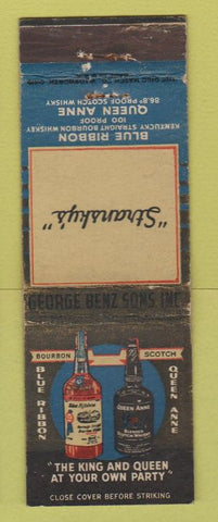 Matchbook Cover - Blue Ribbon Bourbon Queen Anne Scotch Stransky's