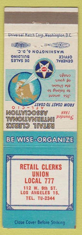 Matchbook Cover - Retail Clerks Union Los Angeles CA