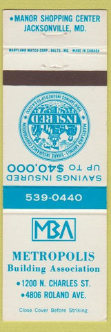 Matchbook Cover - Metropolis Building Association Jacksonville MD