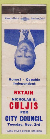 Matchbook Cover - Nicholas G Culjis City Council Sacramento CA