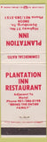 Matchbook Cover - Plantation Inn Restaurant Dyersburg TN