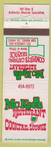 Matchbook Cover - McKee's Restaurant San Rafael CA