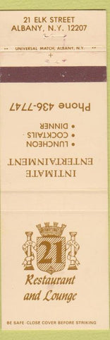 Matchbook Cover - 21 Restaurant Lounge Albany NY