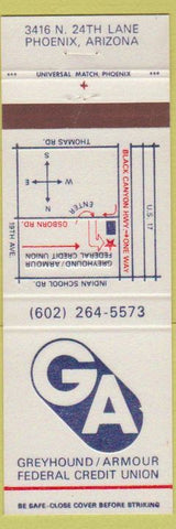 Matchbook Cover - Greyhound Armour Credit Union Phoenix AZ