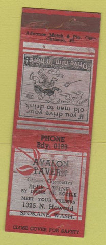 Matchbook Cover - Avalon Tavern Spokane WA Advance WEAR