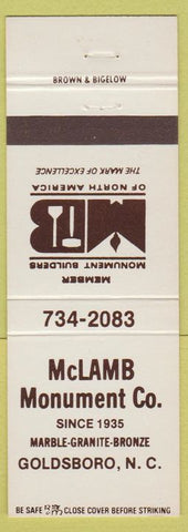 Matchbook Cover - Monument Builders of America Goldsboro NC Headstones