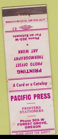 Matchbook Cover - Pacific Press Forest Grove OR Printing WEAR