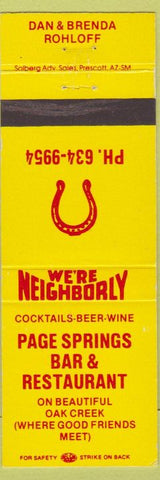 Matchbook Cover - Page Springs Bar Restaurant