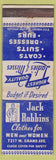 Matchbook Cover - Jack Robbins Clothes WORN Stetson Disney Hats