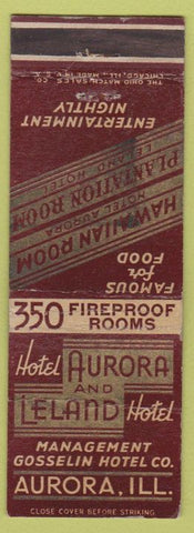 Matchbook Cover - Hotel Leland Aurora IL WEAR