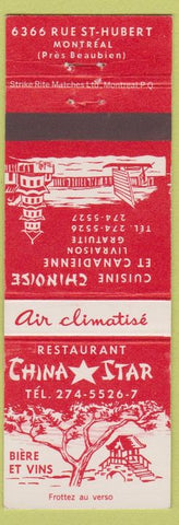 Matchbook Cover - China Star Restaurant Chinese Montreal QC