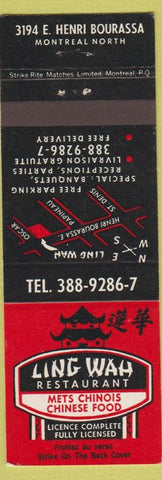 Matchbook Cover - Ling Way Restaurant Chinese Montreal QC