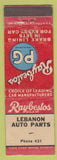 Matchbook Cover - Raybestos Lebanon Auto Parts OR WEAR