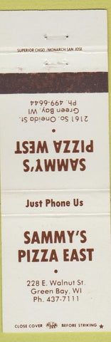Matchbook Cover - Sammy's Pizza West Green Bay WI