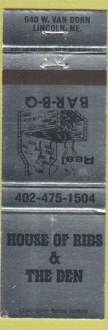 Matchbook Cover - House of Ribs the Den BBQ Lincoln NE