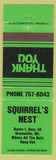 Matchbook Cover - Squirrel's Nest Greenville WI