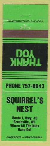 Matchbook Cover - Squirrel's Nest Greenville WI