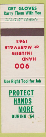 Matchbook Cover - 1964 Safety Wear Gloves Australia SAMPLE WEAR