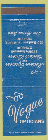 Matchbook Cover - Vogue Opticians Des Moines IA