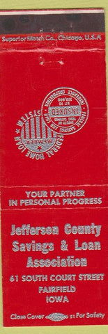 Matchbook Cover - Jefferson County Savings Loan Fairfield IA