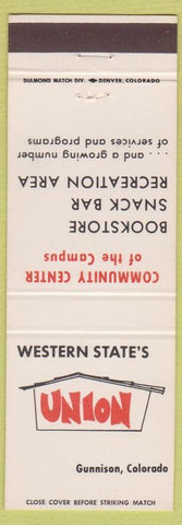 Matchbook Cover - Western State College Union Gunnson CO