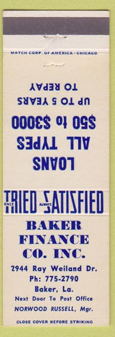 Matchbook Cover - Baker Finance Co Baker LA