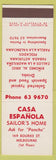 Matchbook Cover - Casa Espanola Sailor's Home Melbourne Australia SAMPLE