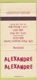 Matchbook Cover - Alexandre Alexandre Montreal QC 30 Strike