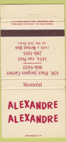 Matchbook Cover - Alexandre Alexandre Montreal QC 30 Strike