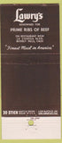 Matchbook Cover - Lawry's Prime Ribs of Beef Beverly Hills CA 30 Stick