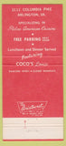 Matchbook Cover - Coco's Arlington VA 30 Strike