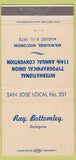 Matchbook Cover - Typographical Union San Jose CA 1972 Convention 30 Strike
