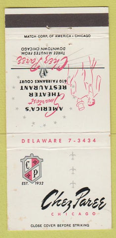 Matchbook Cover - Chez Paree Theater Restaurant Chicago IL 30 Strike