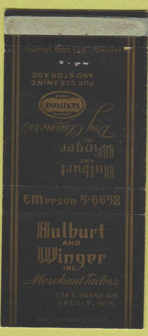 Matchbook Cover - Hulburt Winger Tailors Beloit WI WEAR 30 Strike