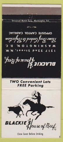 Matchbook Cover - Blackie's House of Beef Washington DC  30 Strike