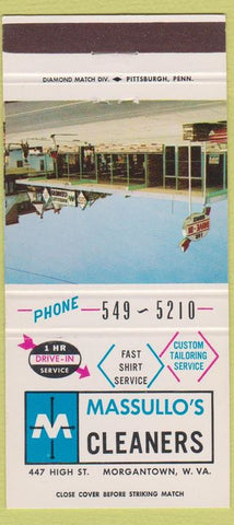 Matchbook Cover - Massullo's Cleaners Morgantown WV 30 Strike