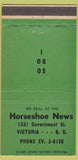 Matchbook Cover - Horseshoe News Victoria BC green 30 Strike