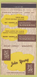 Matchbook Cover - John Young Investors Funds Winnipeg MB 30 Strike