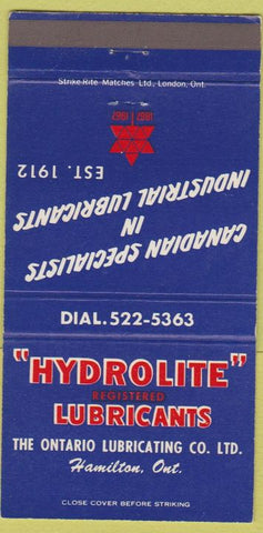 Matchbook Cover - Hydrolite Lubricants oil gas Hamilton ON 30 Strike