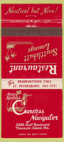 Matchbook Cover - Careless Navigator Restaurant Treasure Island FL 30 Strike