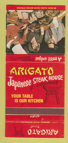 Matchbook Cover - Arigato Japanese Steak Buffalo Syracuse Rochester NY 30 Strike