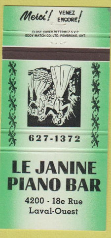 Matchbook Cover - Le Janine Piano Bar Laval Ouest QC 30 Strike