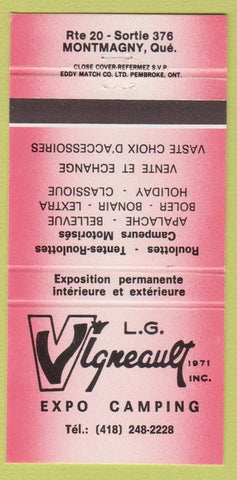 Matchbook Cover - LG Vigneault Expo Camping Montmagny QC 30 Strike