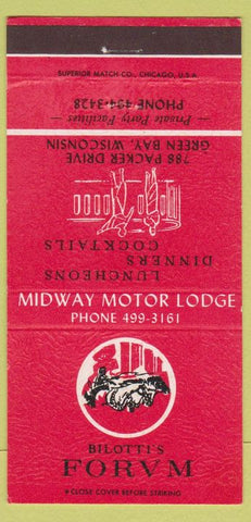 Matchbook Cover - Bilotti's Forum Motor Lodge Green Bay WI 30 Strike