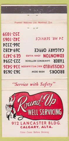 Matchbook Cover - Round Up Well Service Calgary AB WEAR 30 Strike
