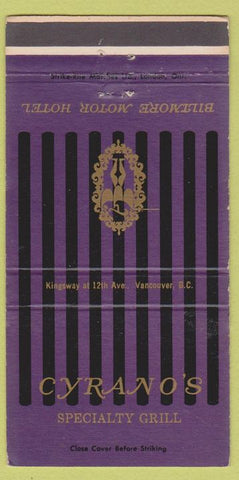 Matchbook Cover - Biltomre Motor Hotel Vancouver BC 30 Strike