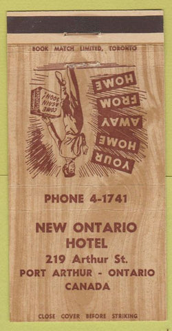 Matchbook Cover - New Ontario Hotel Port Arthur ON 30 Strike